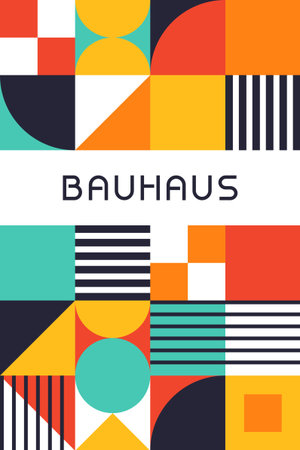 Mixed-Form Bauhaus Poster with Colorful Sections and Linear Patterns Vector Illustrationのイラスト素材