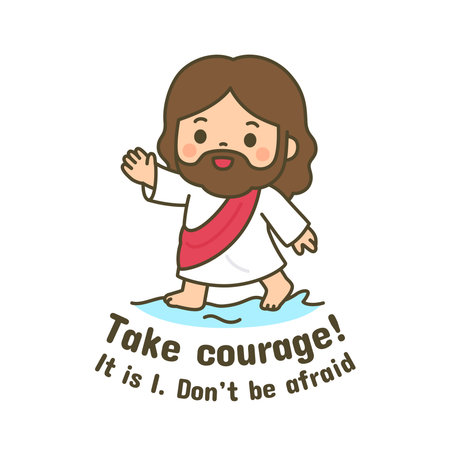 Jesus on Water with Take Courage Message and Do Not Be Afraid Text Vector Illustrationのイラスト素材