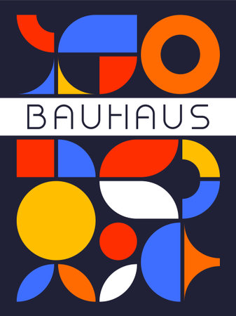 Retro Bauhaus Art Poster with Playful Symmetry and Bold Primary Color Circles Vector Illustrationのイラスト素材