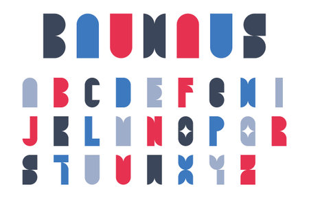 Bauhaus Geometric Typography Alphabet Set with Bold Shapes and Vibrant Colors Vector Illustrationのイラスト素材