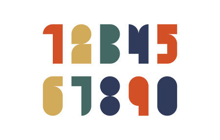 Modern Bold Bauhaus Numbers with Geometric Shapes in Primary Earthy Colors Vector Illustrationのイラスト素材