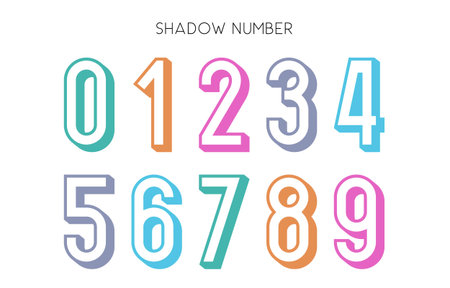 Shadow Style Colorful Number Set with 3D Outline Effect and Soft Gradient Palette Vector Illustrationのイラスト素材