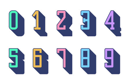 Vector Illustration of Multicolor Shadow Serif Numbers on White Backgroundのイラスト素材