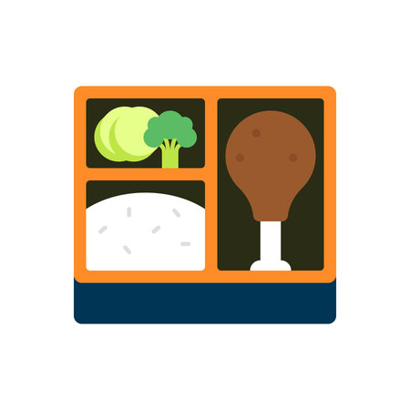 Three-Section Bento Box Vector with Chicken Drumstick, White Rice, and Mixed Vegetablesのイラスト素材