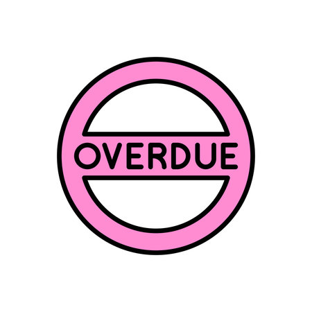 OVERDUE Warning Icon with Red Label in Circular Pastel Frame Vector Illustrationのイラスト素材