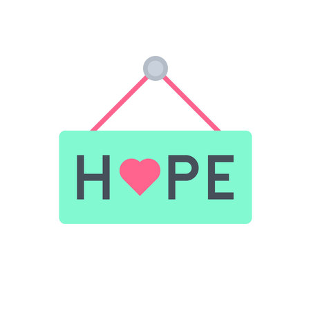 Hope Text Sign with Heart Symbol Hanging on Wall Vector Illustrationのイラスト素材
