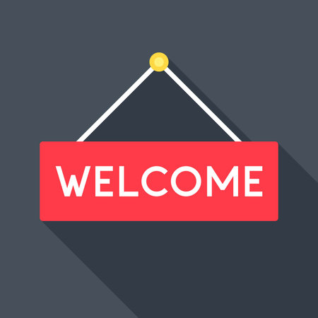Welcome Sign Hanging on Dark Background with Shadow Vector Illustrationのイラスト素材