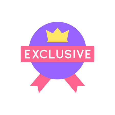 EXCLUSIVE Label Ribbon with Crown in Purple Circle Vector Illustrationのイラスト素材