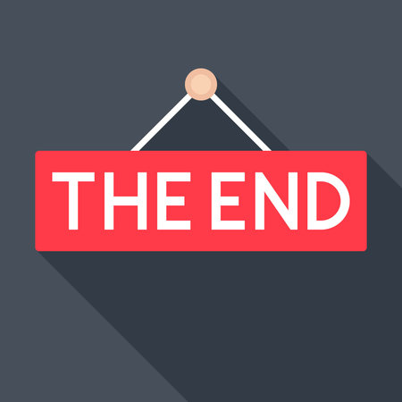 Red Hanging The End Banner with Modern Drop Shadow Vector Illustrationのイラスト素材