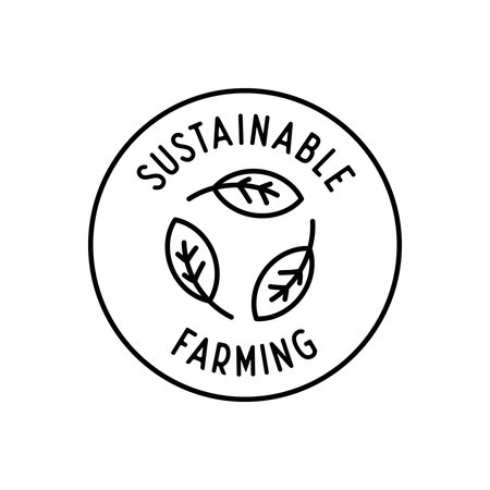 Sustainable Farming Icon with Three Leaves Inside Circle Outline for Eco Food Label Vector Illustrationのイラスト素材