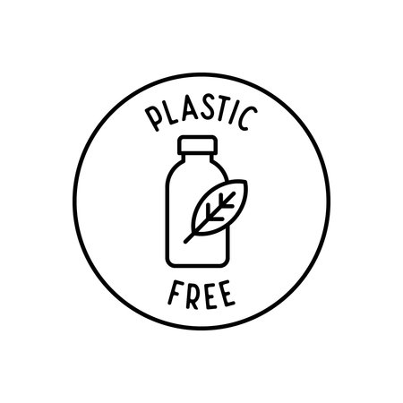 Plastic Free Icon with Bottle and Leaf Symbol in Clean Circular Label Outline Vector Illustrationのイラスト素材