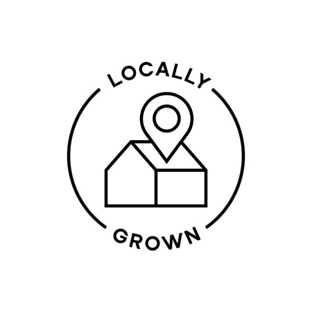 Locally Grown Minimal House and Map Pin Outline in Circle Badge Vector Illustrationのイラスト素材