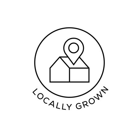Locally Grown Icon, Minimal Eco Label Vector Badge with Map Pin and House Symbol inside Circle Outline Vector Illustrationのイラスト素材
