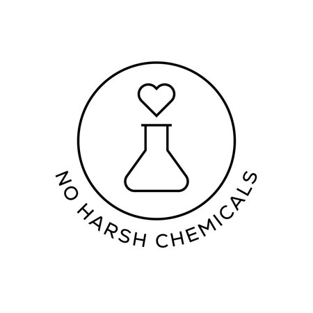 No Harsh Chemicals Badge Icon with Flask and Heart Symbol Vector Illustrationのイラスト素材