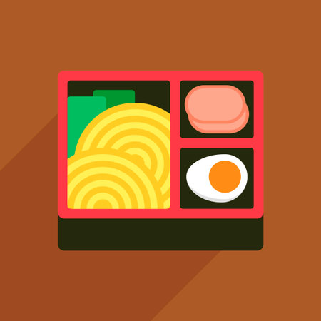Japanese Bento Box with Ramen Noodles Egg Chashu and Vegetables Vector Illustrationのイラスト素材