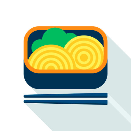 Japanese Bento Box with Ramen Noodles and Vegetables Vector Illustrationのイラスト素材