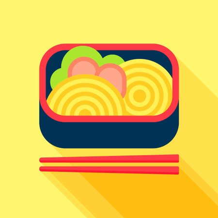 Japanese Bento Box with Ramen Noodles Chashu and Vegetables Vector Illustrationのイラスト素材
