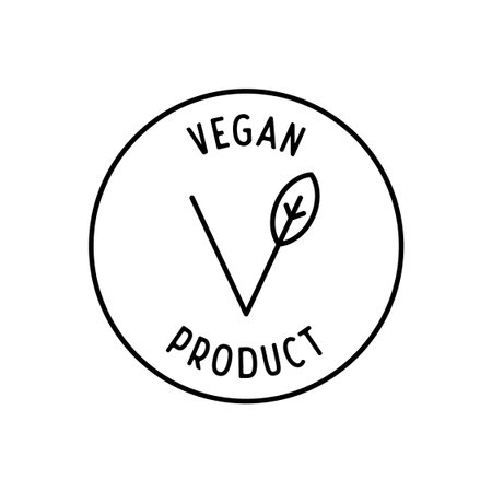 Vegan product round label vector icon with leaf outline design Vector Illustrationのイラスト素材