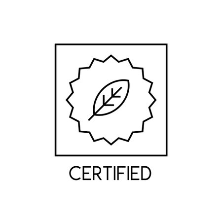 Certified eco product badge with approval stamp and leaf line art vector illustrationのイラスト素材