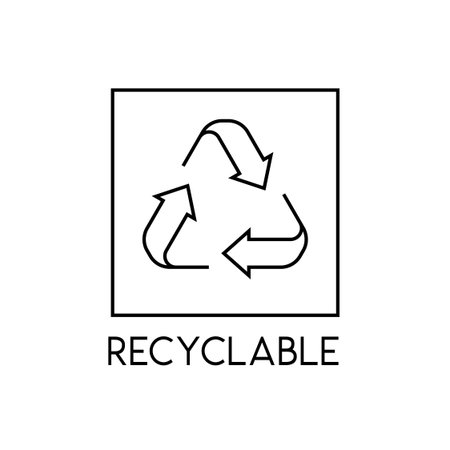 Recyclable eco product label with three arrow recycle triangle line art Vector Illustrationのイラスト素材