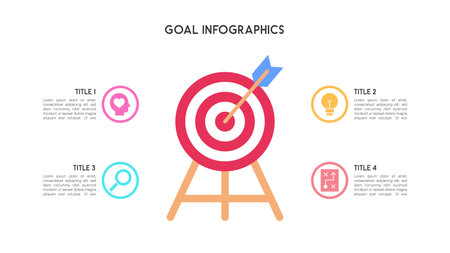 Goal Infographic with Target Arrow and Four Business Step Icons Vector Illustrationのイラスト素材