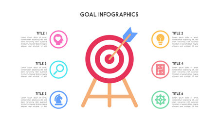 Goal Infographic with Bullseye Target and Six Step Process Icons Vector Illustrationのイラスト素材
