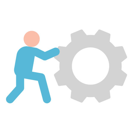 Businessman Pushing Gear Symbolizing Work and Process Vector Illustrationのイラスト素材