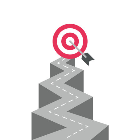 Road to Success with Arrow Hitting Target on Top of Path Vector Illustrationのイラスト素材
