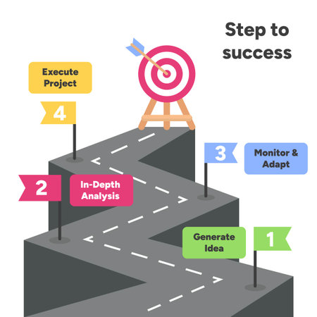 Business Growth Zigzag Road Infographic Showing Step to Success Vector Illustrationのイラスト素材