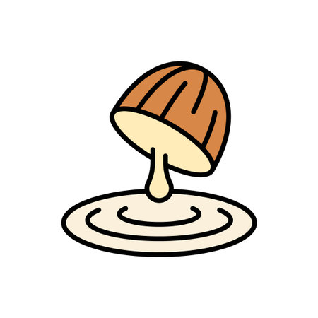 Whole almond nut dripping in creamy liquid splash filled color icon representing nut milk ingredient and healthy organic food conceptのイラスト素材