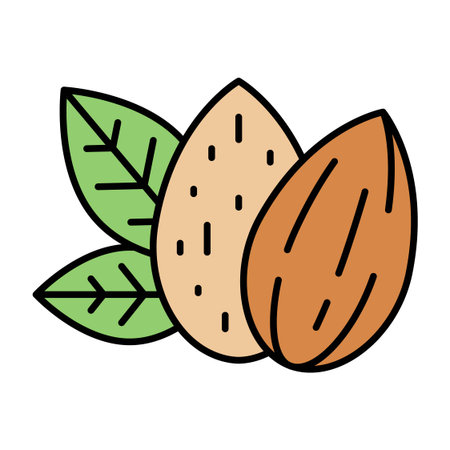 Almond Nuts with Shell and Without Shell Filled Icon Vector Illustrationのイラスト素材