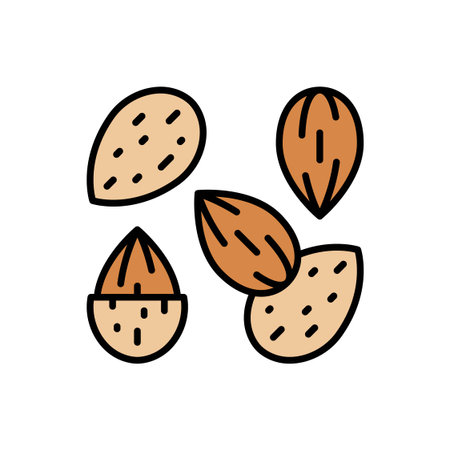 Set of almonds in various shapes filled color icon Vector Illustrationのイラスト素材