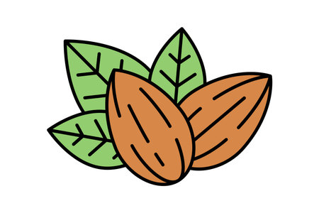 Almond Pair with Three Leaves Filled Icon Vector Illustrationのイラスト素材