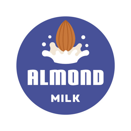 Almond Milk Splash Emblem on Soft Blue Circle Background Flat Style Vector Illustrationのイラスト素材