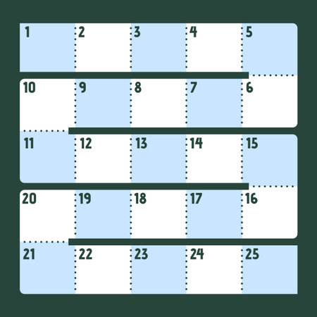 Minimal Light Blue Advent Calendar Template Blank Number Grid Simple Winter Layout Clean Vector Illustrationのイラスト素材