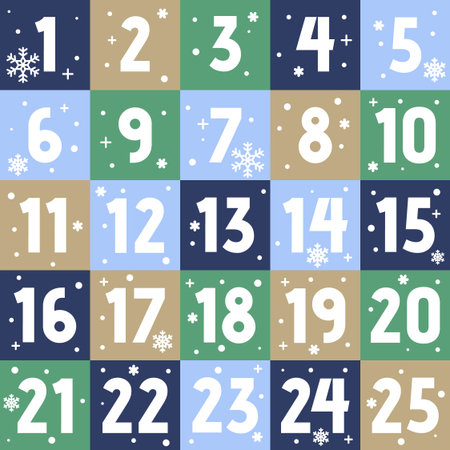 Cool Pastel Advent Calendar with Soft Snowflakes Gentle Color Blocks and Minimal Winter Holiday Vector Illustrationのイラスト素材
