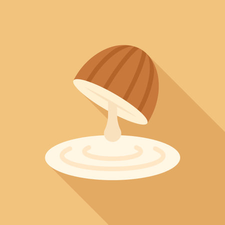 Half Almond Dripping Almond Milk Flat Vector Illustration on Beige Backgroundのイラスト素材
