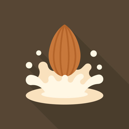 Almond Splashing in Milk Flat Vector Illustration on Dark Backgroundのイラスト素材