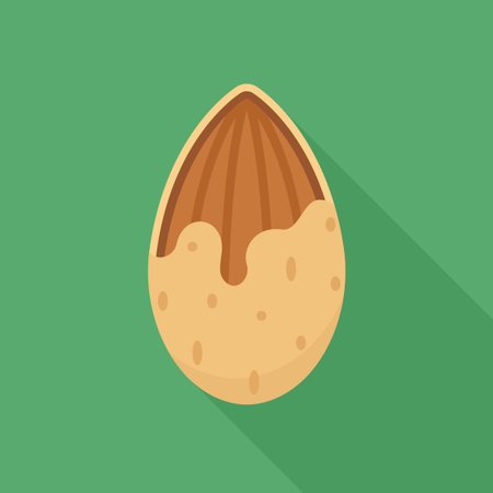 Cracked Almond with Shell Flat Vector Illustration on Green Backgroundのイラスト素材