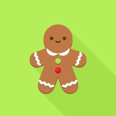 Smiling Gingerbread Character with Green Background Vector Illustrationのイラスト素材