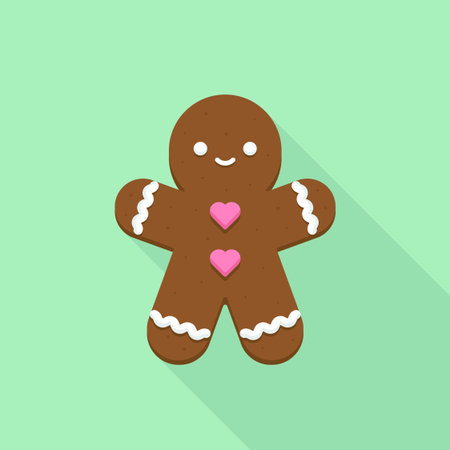 Gingerbread man with pink heart buttons on mint background Vector Illustrationのイラスト素材