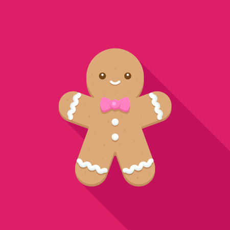 Gingerbread man with pink bow tie on magenta background Vector Illustrationのイラスト素材
