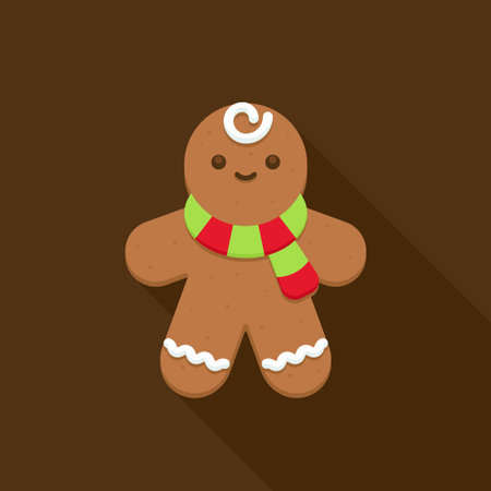 Chocolate Gingerbread Character with Red and Green Scarf Vector Illustrationのイラスト素材