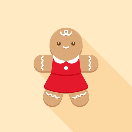 Cute gingerbread girl wearing red dress on cream background Vector Illustrationのイラスト素材
