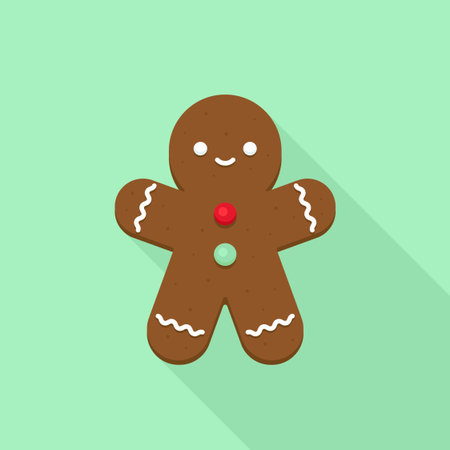 Gingerbread man with red and green buttons on mint background Vector Illustrationのイラスト素材