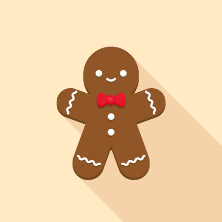 Gingerbread man with red bow tie on beige background Vector Illustrationのイラスト素材