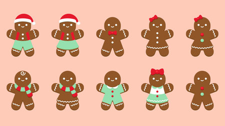 Dark Gingerbread Characters with Holiday Decorations Vector Illustrationのイラスト素材