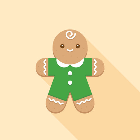 Smiling gingerbread man wearing green outfit on cream background Vector Illustrationのイラスト素材