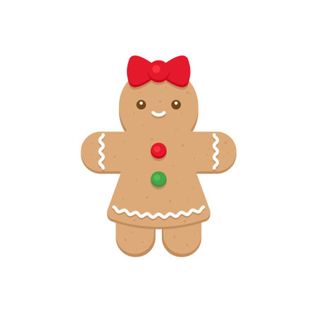 Gingerbread Girl with Red Bow and Colorful Buttons Vector Illustrationのイラスト素材