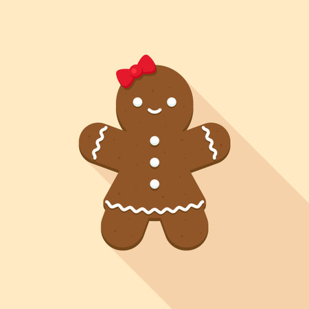 Gingerbread girl with red hair bow on beige background Vector Illustrationのイラスト素材